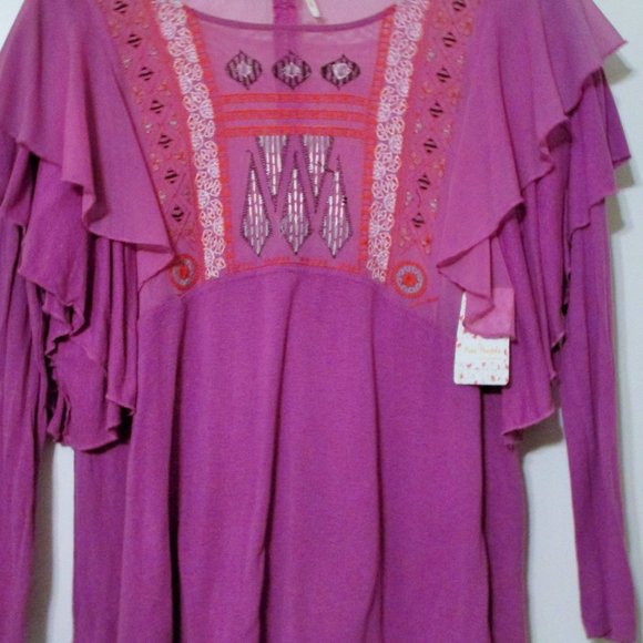 Free People Boho La Cienga Embroidered Ruffle Tunic Top Sz S NWT $88 - Picture 2 of 7